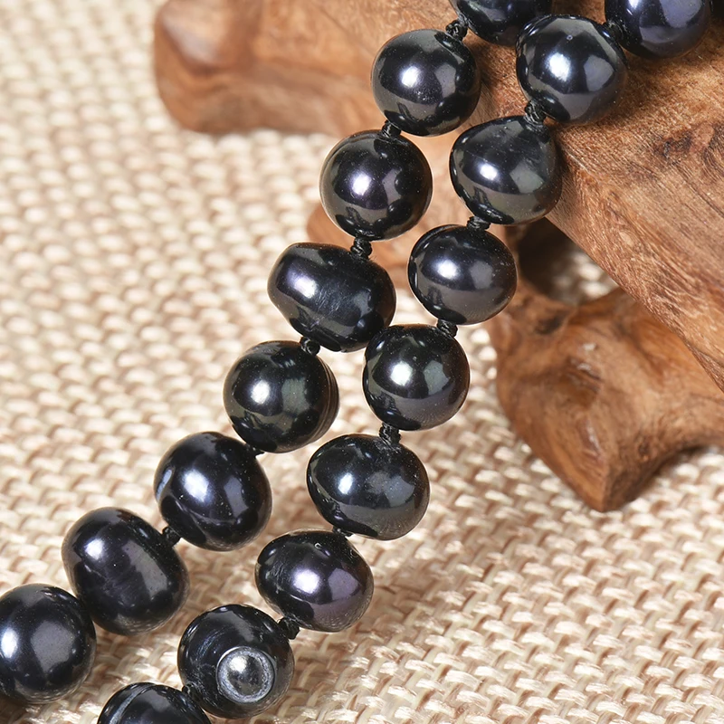 7-8 mm Pure Black Near Spherical freshwater Customization 7-8 MM Pure Natural Chain Type Necklace