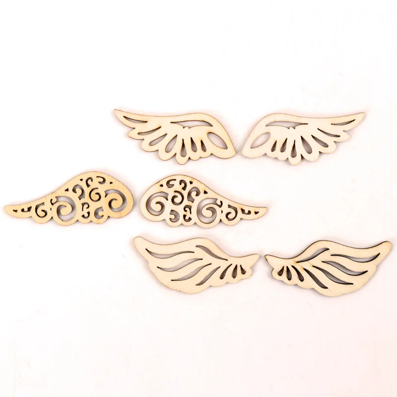 Wooden Cute Wing Shape Arts Painting Scrapbooking Embellishments Craft Handmade Home Decoration Accessories DIY 57mm 12pcs MZ259