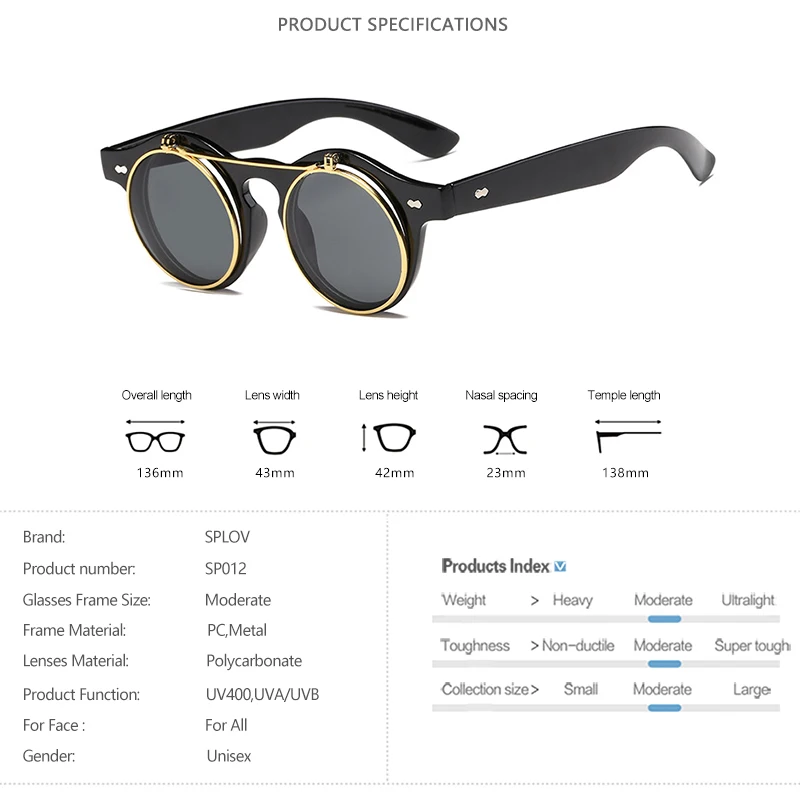 Fashion Round Steampunk Flip Up Sunglasses Men Women Vintage Double Layer Lens Design Classic Sun Glasses Oculos De Sol UV400
