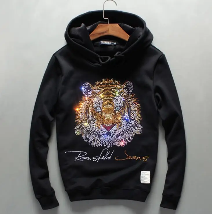 men winter hooded Pullover Sweatershirt with thick long sleeved cashmere Stone Tiger  cardigan fashion hoody