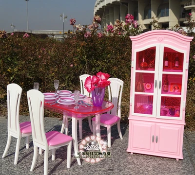 fashion Kitchen furniture accessories Play Set  Bdining table  + Wine cabinet suite case for barbie Doll 1/6