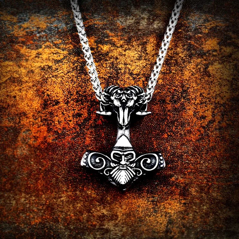 BEIER new store Viking Sheep Head Totem Pendant Nordic Skull Odin Beard Necklace Pendant Retro Hammer Fashion Gift LLBP8-403P