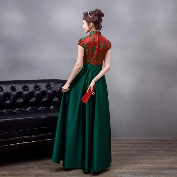 Traditional Chinese Bridesmaids Green Cheongsam Woman Oriental Style Dresses Summer Sister Chipao