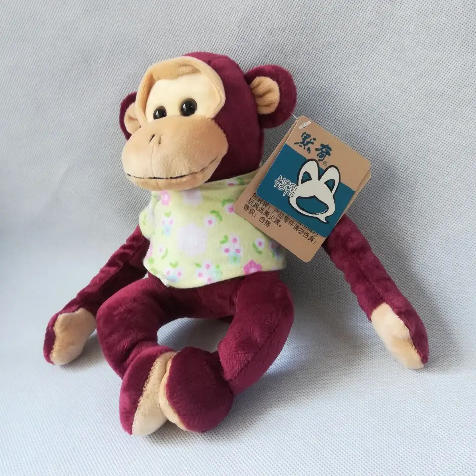 high quality goods 24cm wine red monkey dressed cloth magnet monkey plush toy,baby toy birthday gift h0337