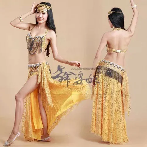 Chất lượng cao hoàn toàn làm bằng tay khâu Trang Phục Belly Dance 3 cái/bộ Bra & Đai & Váy S/M/L đẹp dancing Costume Mặc cho phụ nữ/phụ nữ