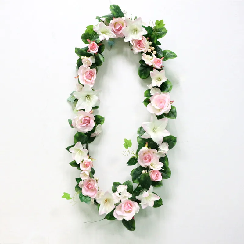 DIY Wedding Artificial Flower Rose Lily Plant Green Leaves Simulation Cane Adornment Garland Wall Party Decor Vine Lintel Flower