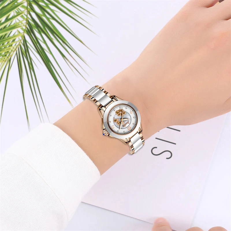 SUNKTA Ceramics Watch Women Quartz Watches Ladies Top Brand Luxury Female Wrist Watch Girl Clock Wife gift Zegarek Damski+Box