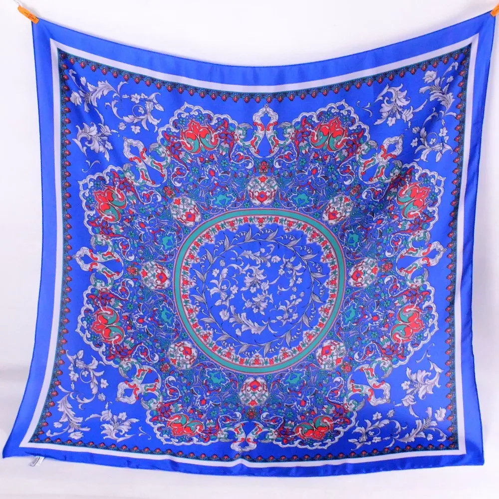 [BYSIFA] Ladies Silk Scarf Shawl Spring Autumn Women Large Square Scarves New Accessories Blue Silk Head Scarf Cape 110*110cm