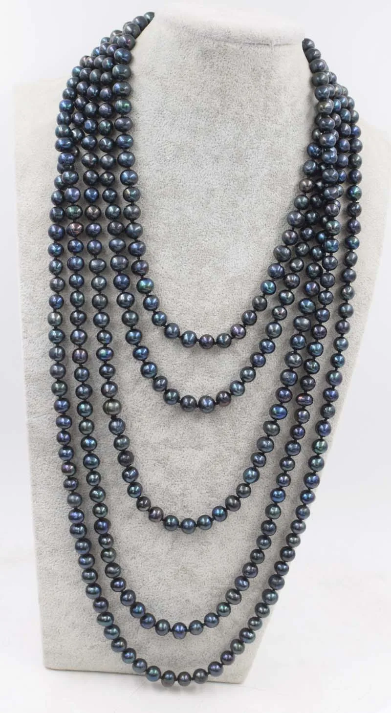 wow! freshwater pearl  black near round 8-9mm necklace  80\