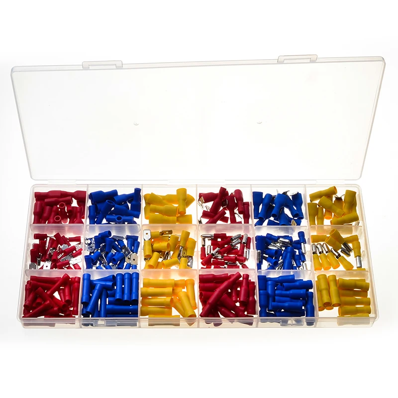 300PCS Insulated Crimp Wire Bullet Butt Connectors Set Piggy Back Terminators Red Blue Yellow Spade Terminals Kit 22-10AW