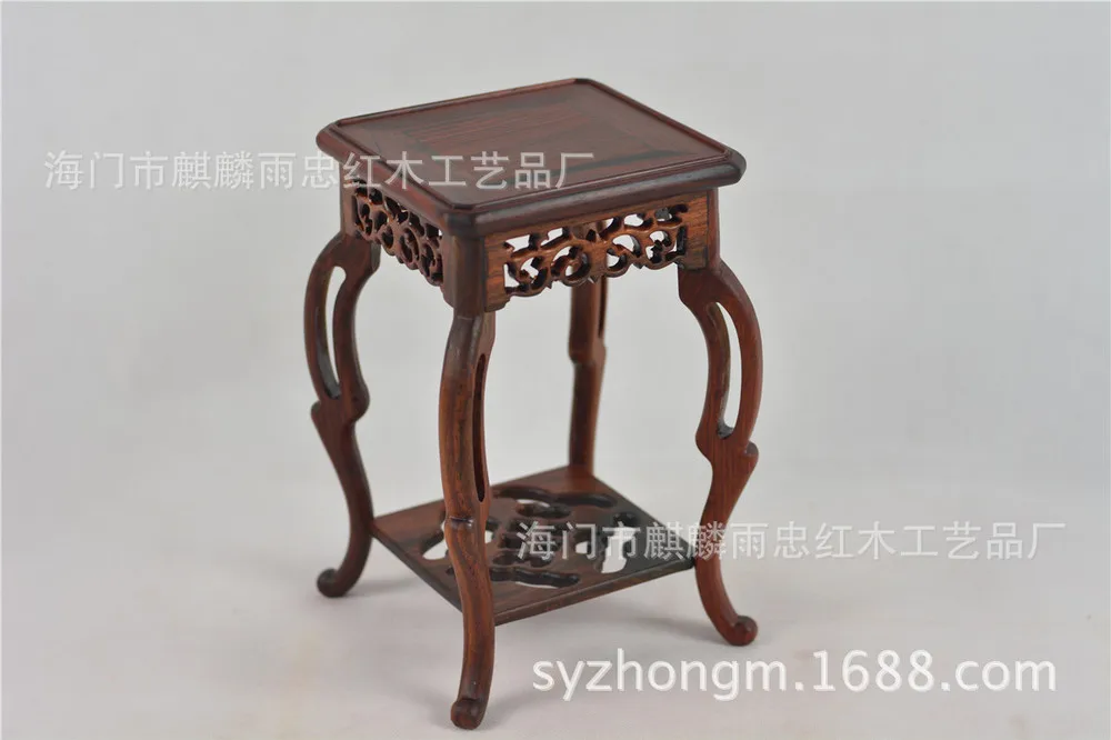 [Rain] Zhong mahogany red wood mahogany small flower vase hippocampus several jade statues base