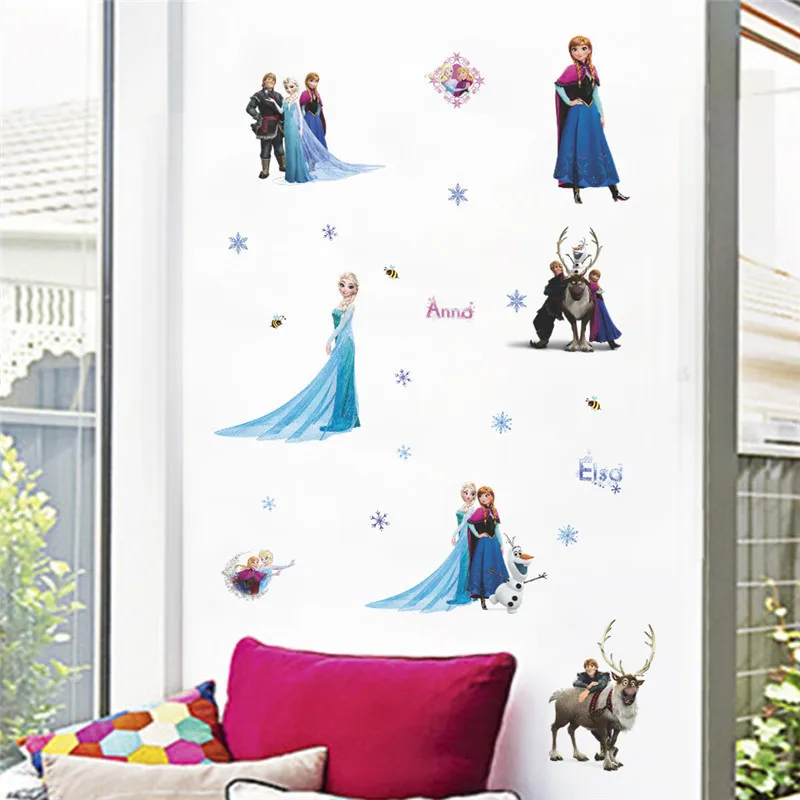 Cartoon Olaf Sven Kristoff Elsa Anna Princess Frozen Wall Stickers For Kids Room Decoration Diy Home Decal Anime Movie Mural Art