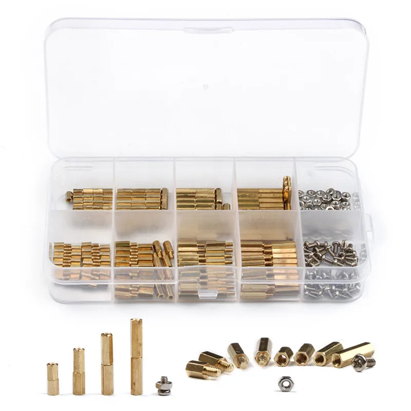 

300PCS M2 Brass Copper Female/Male Spacing Screws Pillar Stand Off Hex Column Spacer Screw Nut Fastener Tool