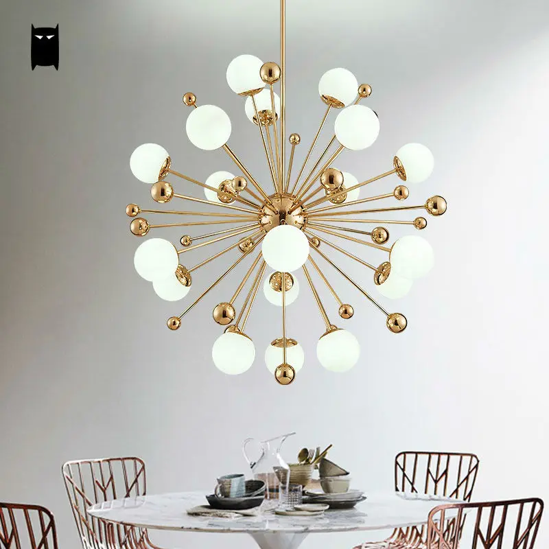 

Gold Iron Glass Ball Sphere Globe Dandelion Chandelier Fixture Contemporary Hang Light Lamp Lustre Avize Luminaria Living Room