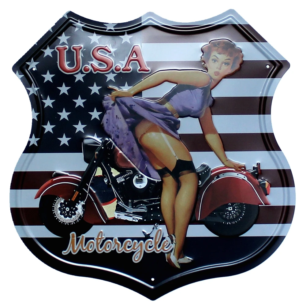 [ Mike Decor ] USA Pinup Lady Motor lrregular sign painting Vintage Gift wall Plaque Store decor YE-162