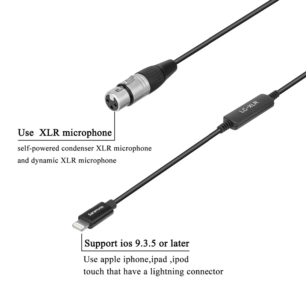 Saramonic LC-XLR 6 m Kabeladapter mit XLR-Buchseingang und Apple-zertifizierter Lightning-Audioschnittstelle für Pro XLR-Mikrofon und iPhone