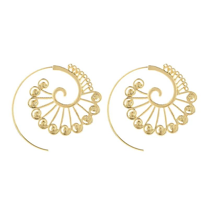 Bohemia Ethnic Personality Round Spiral Drop Earrings Exaggerated Love Heart Whirlpool Gear Ear Jewelry for Women Beach Brincos