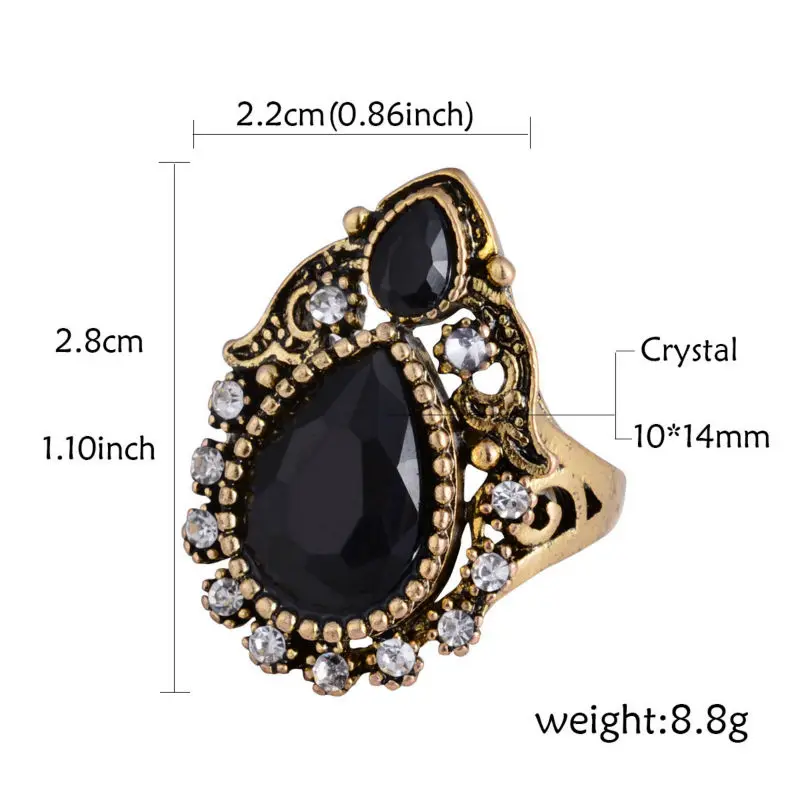 African Black Vintage Gold Color Long Hanging Earrings Rings Women Fashion Wedding Turkish Jewelry Sets Femme Pendante Brincos