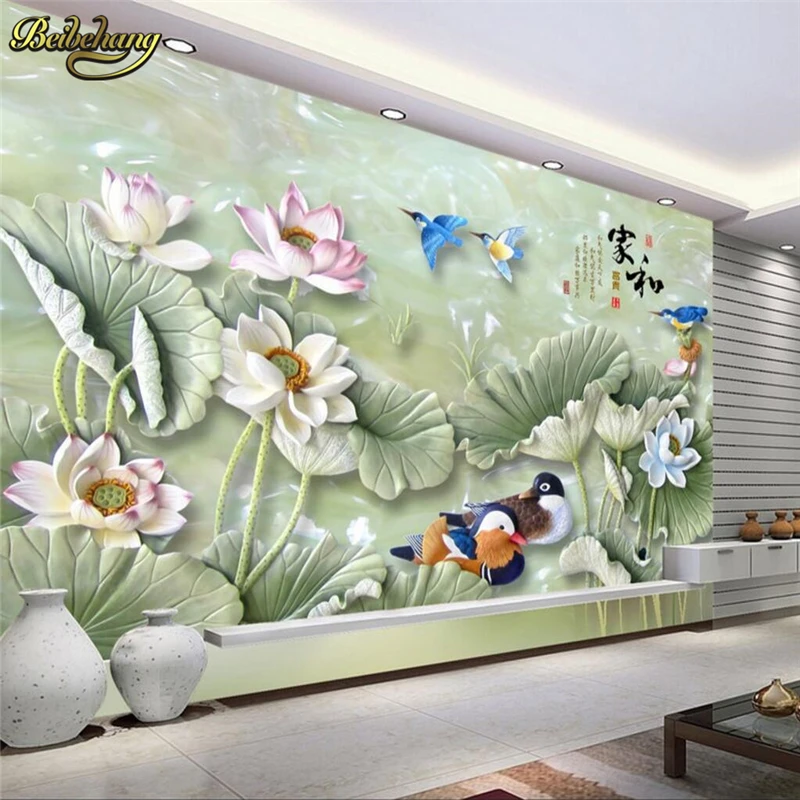 

beibehang custom papel de parede Lotus jade carvings mural wall paper TV backdrop 3d photo wallpaper for walls 3 d wall paper