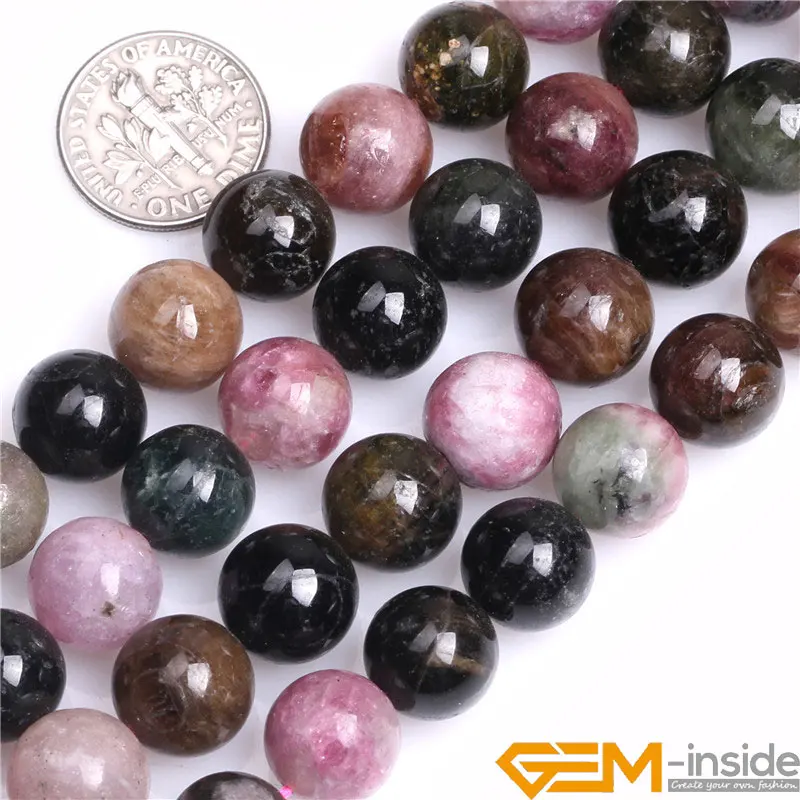 Natual Stone Multicolor Tourmaline Round Bead For Jewelry Making Strand 15 inch DIY Bracelet Necklace Jewelry Beads 6mm 8mm 10mm