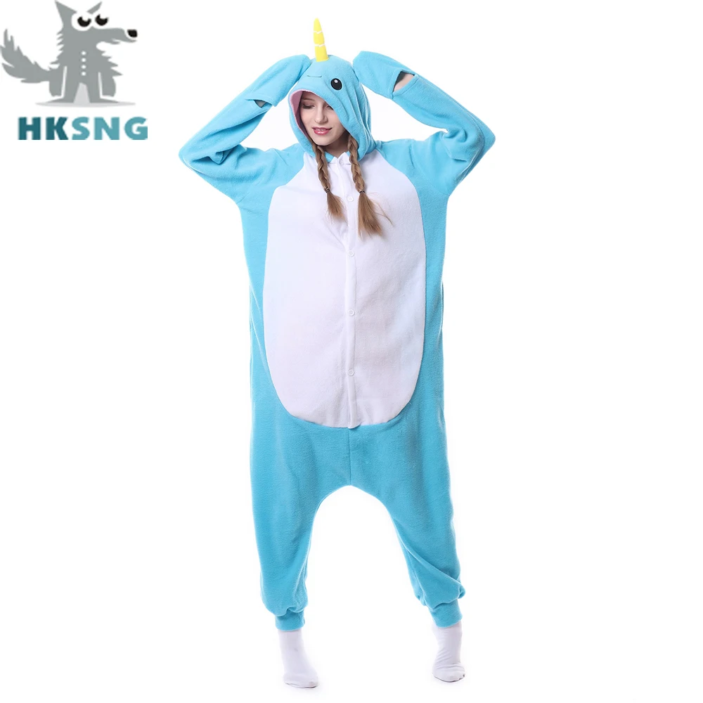 

HKSNG Новые унисекс пижамы для взрослых с животными Narwhals, комбинезон с изображением акулы и кита, костюмы кигуруми, комбинезоны, Рождественский подарок