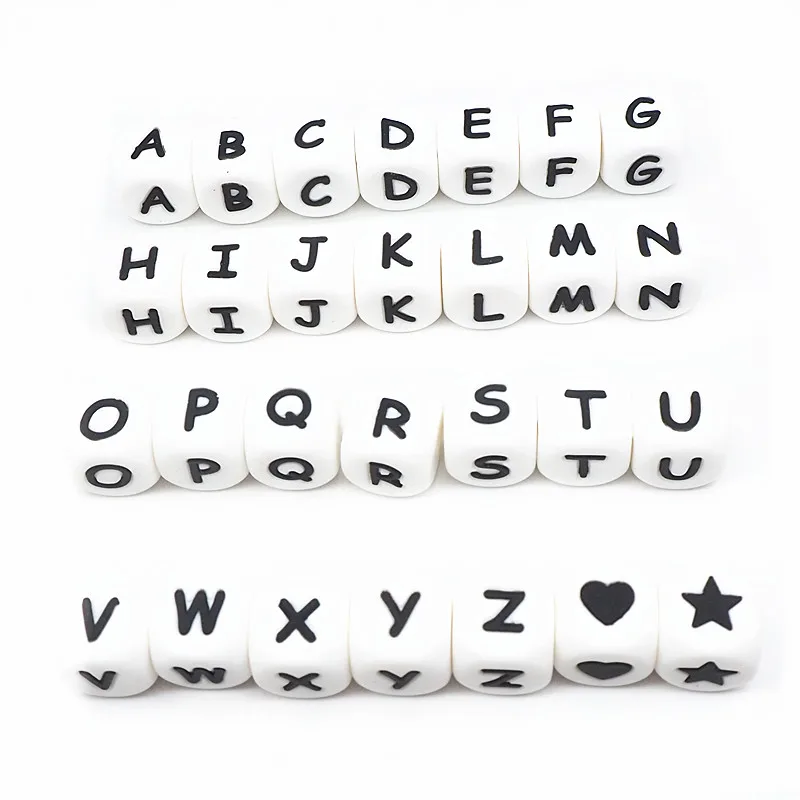Chenkai 20pcs 12mm Silicone Letter Teether Beads DIY Baby Pacifier Dummy Chewing Teething Jewelry Toy Making Beads BPA Free