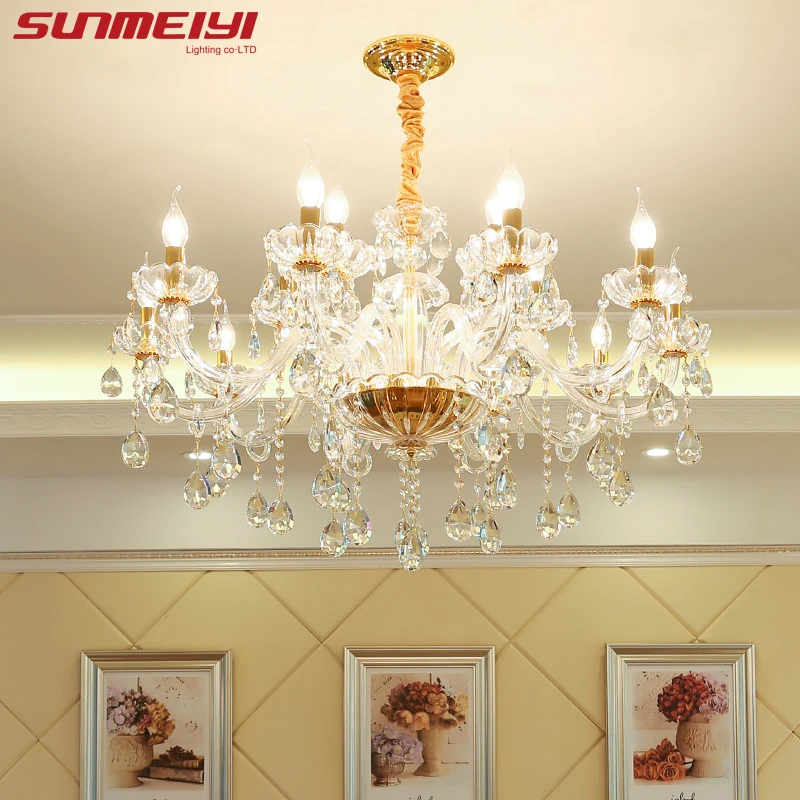 

New Luxury K9 Crystal Chandeliers Lighting Gold Candle LED Pendant Hanging Living Room Lustres De Cristal Lamp Fixtures