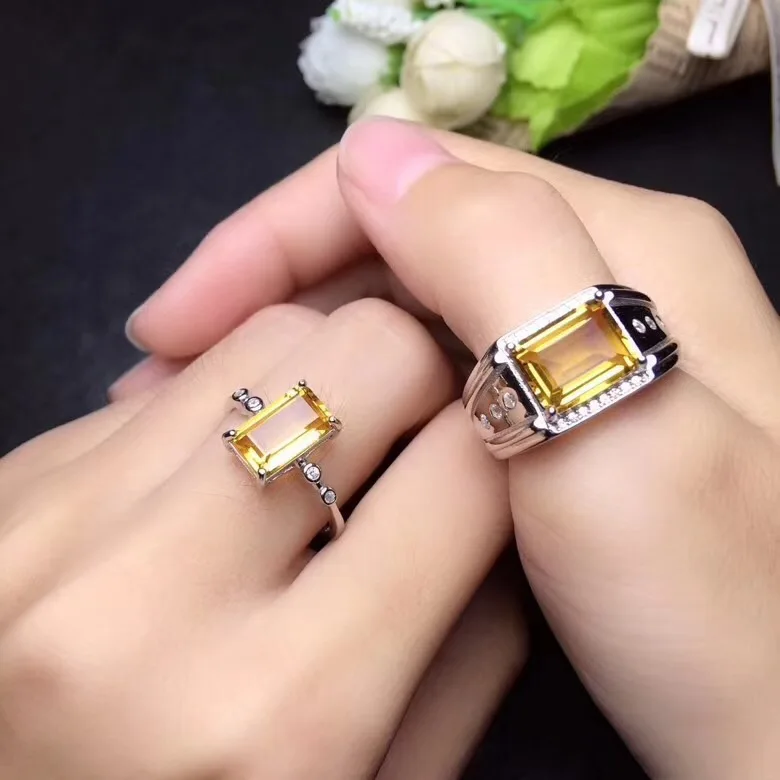 lovers 'Ring Citrine ring Free shipping Real and natural citrine Wedding Ring 925 sterling silver Fine yellow gem