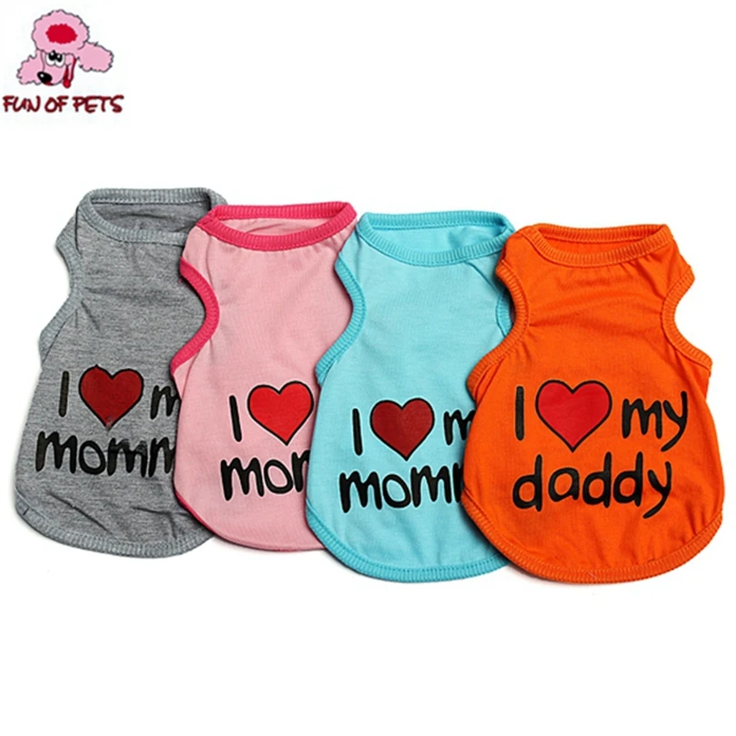 Hot Sale Summer 4 Colors I Love My Mommy/daddy Pet Lovely Doggy Vest Dog Clothes Dog Shirt Pink Blue Grey Orange