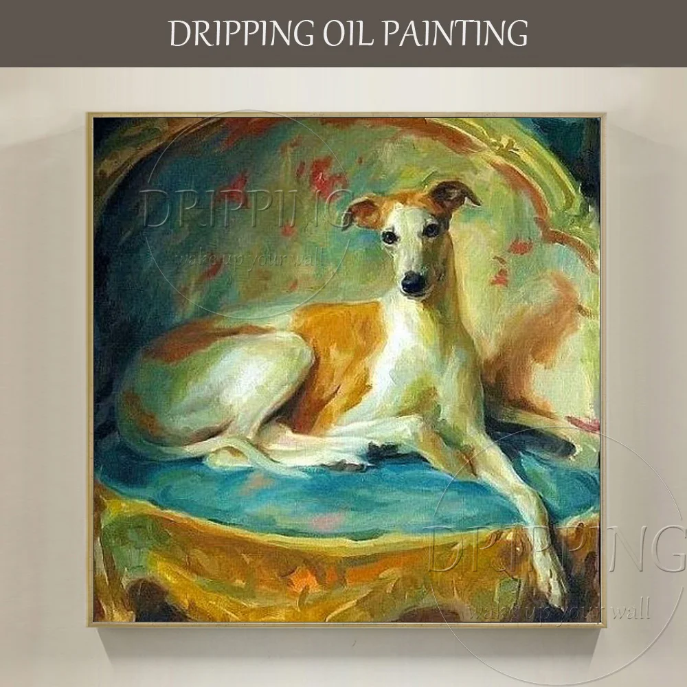 New Arrivals Hand-painted High Quality Greyhound Oil Painting on Canvas Beautiful Dog Picture Greyhound Painting for Living Room