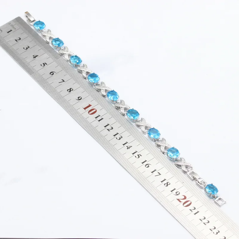 Silver 925 Oval Australia Blue Opal Jewelry Sets For Women Necklace Pendant Earrings Rings Bracelets