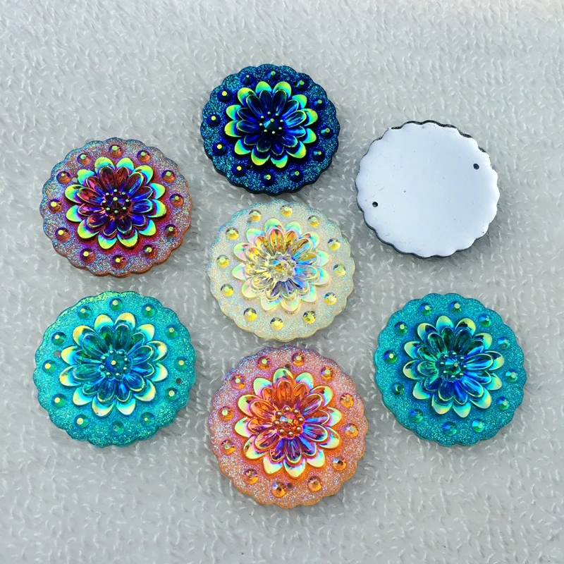 8pcs 3D Resin Round flower Rhinestone Accessories Rhinestone Crystal DIY button decorate -E33A