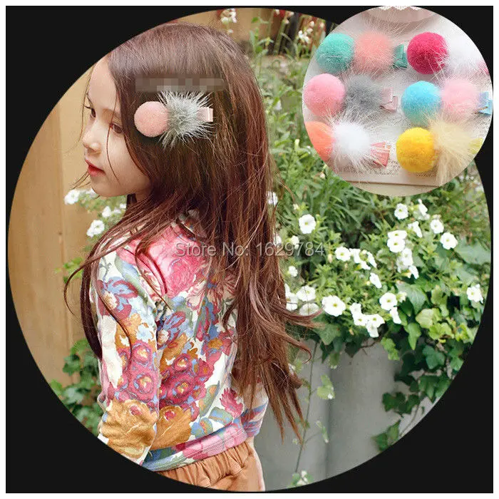 Boutique 30pcs Fashion Cute Fur Ball Pom Pom Hairpins Solid Kawaii Hair Clips Princess Headware Hair Accessories