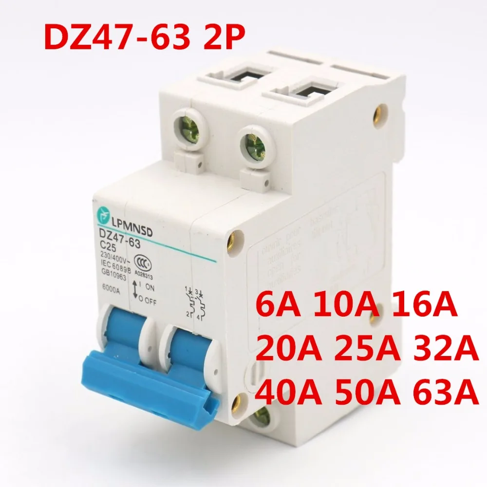 Mini Circuit Breaker NXB-63 2 Poles C Type 6A 10A 16A 20A 25A 32A 40A 50A 63A 400V MCB DZ47-63