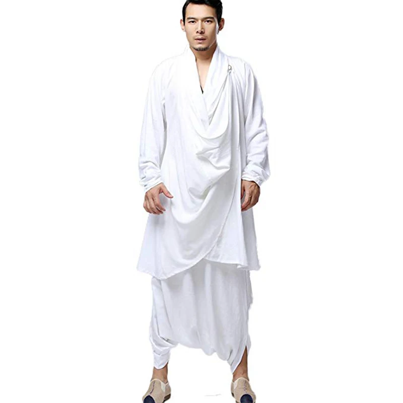 LZJN-Buddhist Meditation Tops for Men, Traditional Clothing, Chinese Kung Fu Set, Cotton Linen Blouse, Elastic Waist Pant,