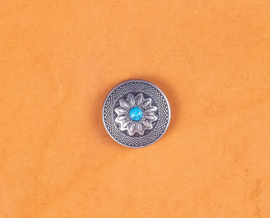 10PC 25X25MM Vintage Silver Tribal Sun Flower Turquoise Rope Leathercraft AccessoriesTack Conchos Set Bag Wallet Decor