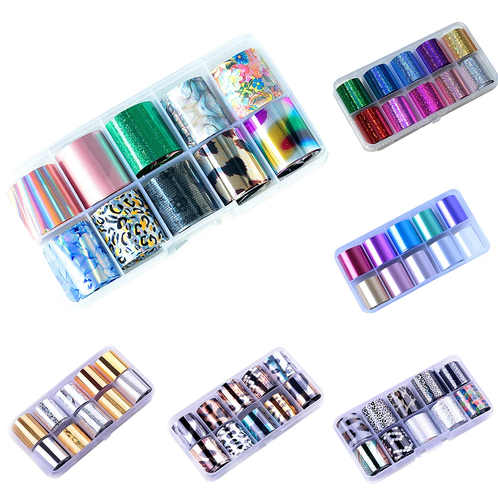 10Rolls/Set 10M  Glitter Nail Art Foils Laser Tips Stickers DIY Manicure Decorations  nail sticker Nails Art Decorations