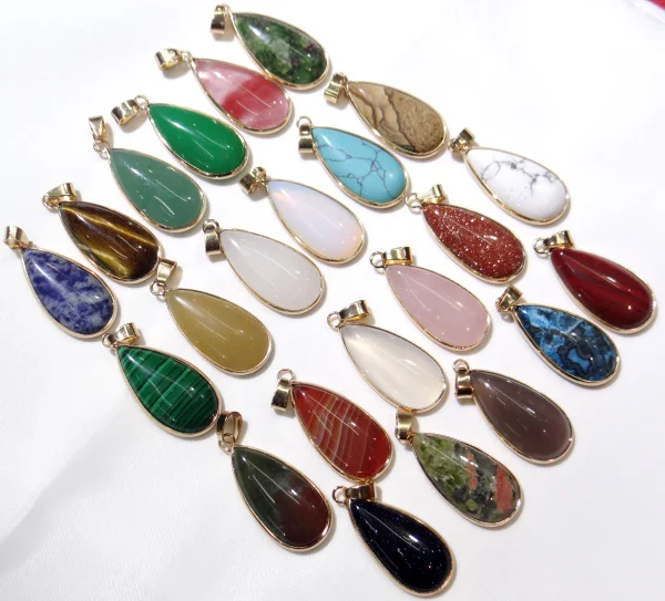 

wholesale Natuursteen Agaat tijgeroog Unakite Opal Water drop Hanger Kralen Sieraden Bedels voor Kettingen Sieraden Maken10 pcs