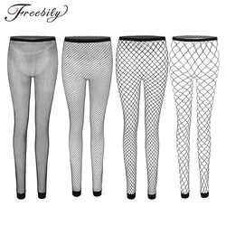 Sexy Women Fishnet Leggings Hollow Out Mesh Net Trousers See Through High Waist Transparent Ankle Length Footless Leggings Pants