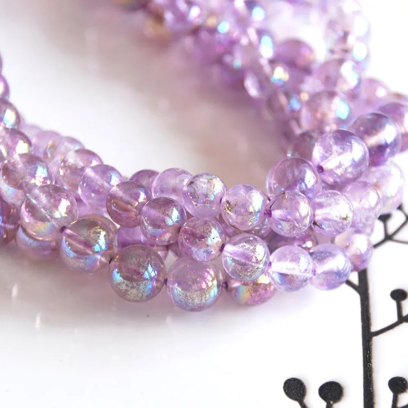 Natural Angel Aqua Aura Lavendar Purple Amethyst 8-12mm Round Loose Beads Jewelry Making DIY For Women
