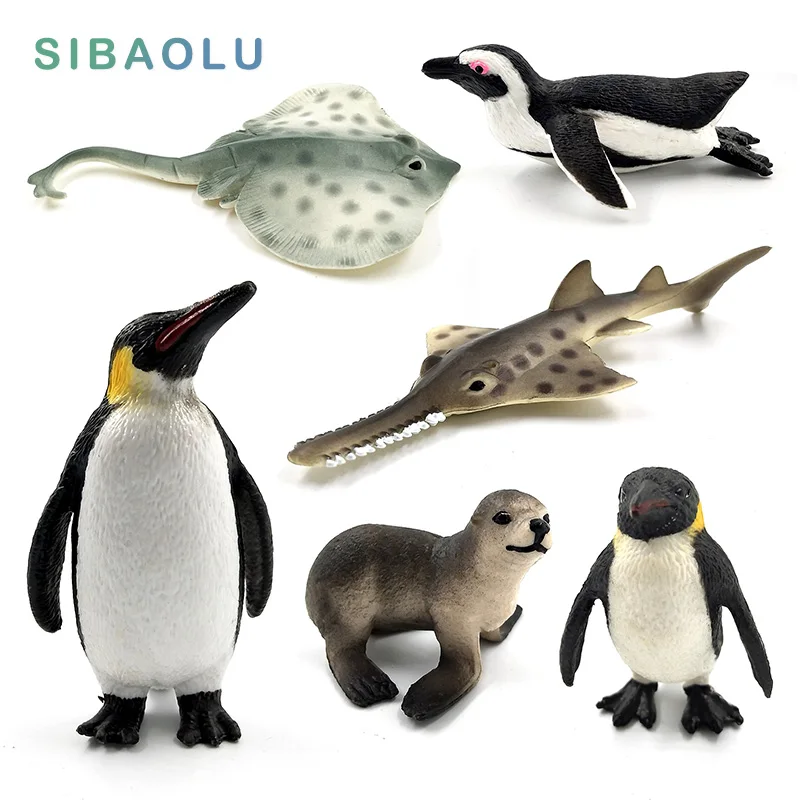 Simulation miniature Sea fish Penguin Sea Lion Fish Skate Sawfish animals model fairy craft figurine Aquarium home decor toys