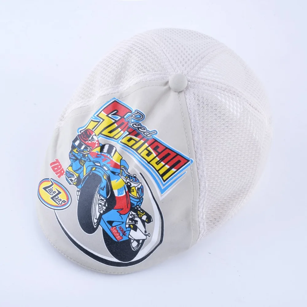 Spring And Summer Kids Fashion Berets Breathable Mesh Patchwork Hats For Boy And Girl Moto Racing Games Printed Cap for Children