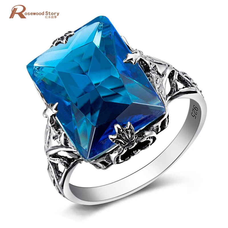 

Bulgaria Jewelry Vintage Charm 925 Sterling Silver Rings Sky Blue Big Stone Women Wedding Bridal Simple Design Jewelry Statement