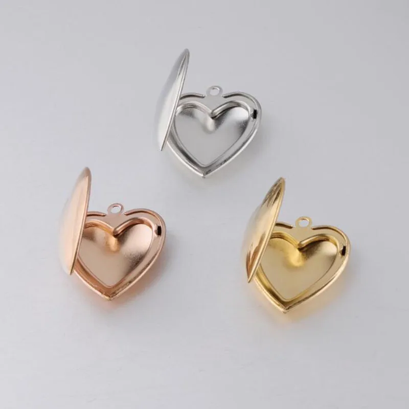 5pcs/Lot Stainless Steel Mirror Polished Heart Shaped Charms Locket Put Photos for Couple Jewelry Making DIY Accessory