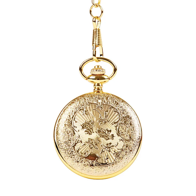 1042  Luxury Glossy Gold And Silver Horse Three-dimensional Pattern Perspective Pocket Watch With Chain Accessories Pocket Watch