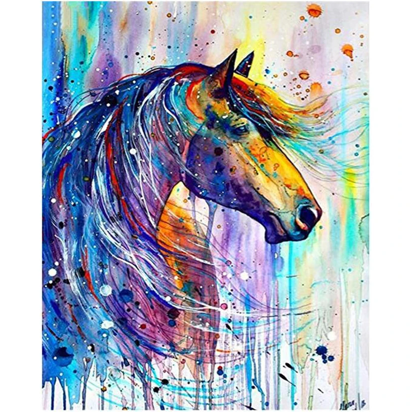 

Full Square/Round Drill 5D DIY Diamond Painting "colorful printed horse" Embroidery Cross Stitch 3D Home Decor Gift Lg2521