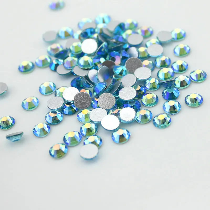 Aquamarine AB Flat Back Non Hotfix Rhinestone Glitter Nail Stones, 3d Nail Rhinestone Phones DIY Decorations Supplies SS4-SS30