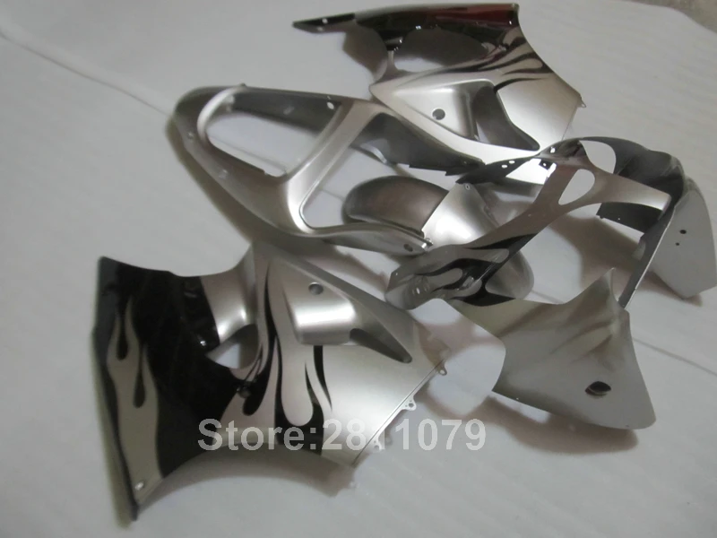 Injection molded hot sale fairing kit for kawasaki Ninja ZX6R 00 01 02 silver black fairings set ZX6R 2000 2001 2002 KL16