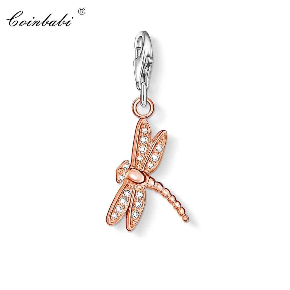 

Charm Pendant Rose Dragonfly,2018 Fashion Jewelry Trendy Real Authentic 925 Sterling Silver Gift For Women Men Fit Bracelet