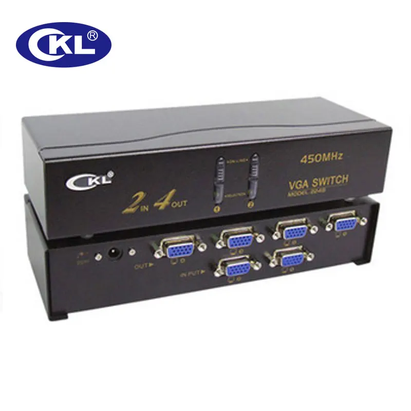 CKL – séparateur de commutateur VGA 2 entrées 2/4 sorties, Support 2048*1536 450MHz pour moniteur PC TV projecteur en métal CKL-222B et CKL-224B